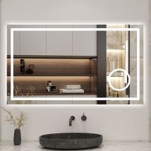 Aica Miroir Lumineux 100 X 60cm, Bluetooth + 3 Couleurs + Dimmable + Grossissant + Anti-buée + Mémoire, Miroir Salle De Bain Led - Bricoman