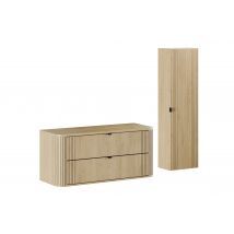 Ensemble Ovalia Chêne Meuble Suspendu Sous Vasque Avec Plan 120 Cm Et Colonne 40 X 140 Cm - Bricoman