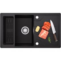 Évier De Cuisine En Granit Noir 78 X 45 Cm, Évier 1 Bac, Évier À Encastrer Avec Panier De Drainage, Étagère, Quartz Et Résine - Bricoman