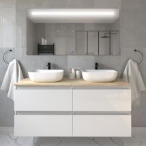 Meuble De Salle De Bain Avec Vasques À Bords Arrondies Balea Et Miroir Led Stam - Blanc - 120cm - Bricoman