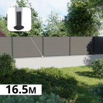 Kit Clôture Composite Sur Muret Rio Platine 16,5x1,2m - Bois Composite & Aluminium - Poteaux Sur Platines Gris - Brise Vue - Bricoman