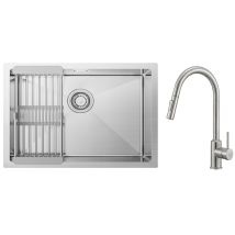 Évier De Cuisine 1 Bac Brossé Avec Panier De Drainage 60×44cm + Mitigeur De Cuisine Avec Douchette Extractible Rotatif À 360 ° Brossé - Bricoman