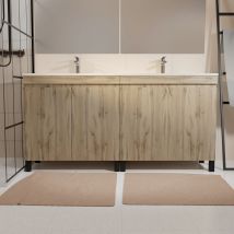 Meuble De Salle De Bains 120cm 4 Portes_chêne Naturel + Vasque Céramique Blanche - Timber 120 - Bricoman