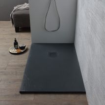Receveur De Douche 150x80 En Résine Anthracite Avec Couvercle De Bonde En Acier Anthracite | Muse - Bricoman