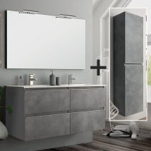 Ensemble Meuble De Salle De Bain 120cm Double Vasque + Colonne De Rangement - Balea - Ciment (gris) - Bricoman