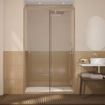 Porte De Douche Coulissante 120x200cm - Profilés Aluminium Effet Bois - Verre 6mm - Wood Crush - Bricoman
