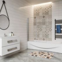 Aica Sanitaire Pare Baignoire 100x140cm En Verre 6mm Anticalcaire Clair Pare Baignoire Pivotante Pliante À Deux Volets - Bricoman