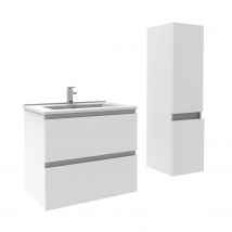 Ensemble Meubles Salle De Bain 50cm Blanc Meuble Avec Colonne Vasque Ceramique - Ocean - Bricoman