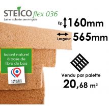 Laine De Bois Steico Flex 36 - Epaisseur 160mm (r=4,40) - Dimensions 565mm X 1220mm - Palette Entière 20,68m² - Bricoman