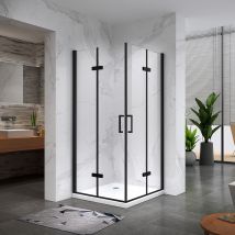 Atéa-black Cabine De Douche H 180 Cm, 75 X 75 Cm, 2 Portes Pliantes Et Pivotantes, Verre Transparent - Bricoman