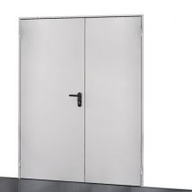 Porte De Service Acier 2 Vantaux Lizar - Blanc Ral 9010 – 210x155 Cm – Huisserie L Pose Tunnel - Poussant Droite - Bricoman