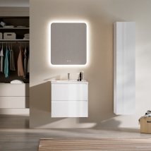 Feel Your Bath, Meuble De Salle De Bain Panter Blanc 60 Cm, 2 Tiroirs, Vasque Céramique Intégrée Et Miroir Carré Led Antibuée - Bricoman