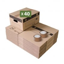 Pack And Move - Lot 40 Cartons Déménagement Stockage S - 36 X 28 X 18 Cm - Poignées Renforcées - 2 Adhésifs Offerts - Bricoman