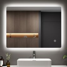 Emke Miroir Lumineux Salle De Bain Rétro-éclairage 80x60cm, Miroir Led Avec Interrupteur Tactile, Anti-buée, Lumière Blanche Froide - Bricoman