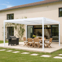Pergola Bioclimatique Autoportée Piana 4x3m Aluminium Blanc - Lames Orientables - Pergola Autoportée 3x4 M - Bricoman