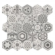 Carrelage Sol / Mur Hexagonal Patchwork Motif Gris 17,5x20 Cm Hexatile Harmony B&w - Bricoman