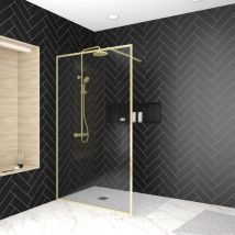 Pack Paroi De Douche Avec Cadre Or Doré Brossé 120x200cm + Colonne De Douche Thermostatique Assortie - Bricoman