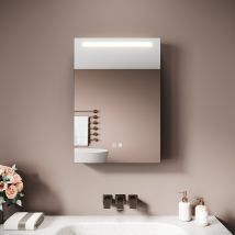 Sirhona Armoire Miroir Salle De Bain 48.5x70x13cm, Miroir Anti-buée Localisée 3 Lumières Tactile Avec Organisateur Maquillage Et Prise - Gris Maroc - 