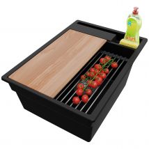 Evier Cuisine En Granit Noir 38x53cm, Lavabo 1 Bac + Kit De Vidage + Accessoires, Évier À Encastrer Au Meuble 40cm - Oslo Pocket Primagran - Bricoman