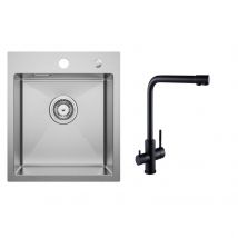 Cecipa Max Évier Cuisine 1 Bac 40 × 45 Cm Évier Inox Brossé + Mitigeur Evier À 3 Voies, 2 Leviers, Noir - Bricoman