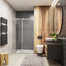 Porte De Douche Coulissante Verre Trempé Clair Ep.8mm - 140cm H.195cm - Chromé - Réversible - Installer En Niche - Bricoman