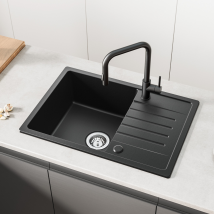Cecipa Max Evier À Encastrer 1 Bac Avec Egouttoir, Quartz Et Résine, Noir 65x45cm Evier 1 Bac En Quartz Evier De Cuisine En Granit - Bricoman