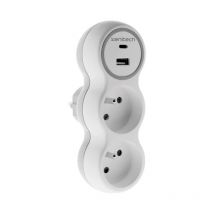 Prise 2x16a + 2 Ports Usb A/c - Blanc Et Gris - Bolea - Zenitech - Bricoman