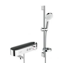 Hansgrohe Pack Mitigeur Thermostatique Bain/douche 400 Avec Tablette, Bec Déverseur Rotatif + Set De Douche 2 Jets, Chrome - Bricoman