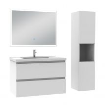 Ensemble Meubles Salle De Bain 80cm Simple Vasque + Colonne + Miroir Lumineux Blanc - Ocean - Bricoman