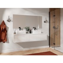 Meuble De Salle De Bain Suspendu Strié Avec Double Vasque - Blanc - 150 Cm - Arnega - Bricoman