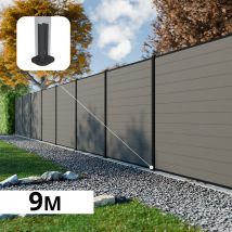 Kit Clôture Composite Rio Platines 9x1,8m - Bois Composite & Aluminium - Poteaux Noir Sur Platines - Brise Vue - Bricoman