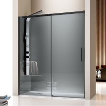 Paroi De Douche Fixe + Porte Coulissante Luna Profil Noir Mat Verre Fumé 125 Cm Sans Paroi Latérale - Tecnomat
