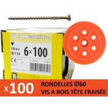 100 Rondelles D'Isolation D.60 Mm + Vis À Bois L. 100 Mm - Bricoman
