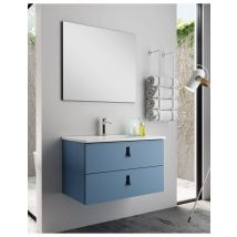 Meuble De Salle De Bain Modèle Bergame Largeur 80 Cm, Coloris Bleu Azur Avec Vasque Porcelaine Encastré - Bricoman