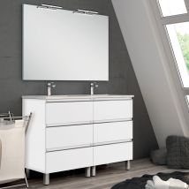 Meuble De Salle De Bain 120cm Double Vasque - 6 Tiroirs - Palma - Blanc - Bricoman