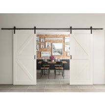 Schulte Porte Coulissante En Bois, 155x206,5cm, Double Porte Intérieure Pleine, Porte De Grange, Chêne, Oak Blanc, Système Ouvert Noir -softclose - 