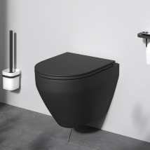 Toilette Suspendu Wc Suspendu En Céramique Sans Bride Cuvette Suspendu Sans Bord Flashclean Abattant Amovible Frein De Chute Softclosing Noir, Am.pm -