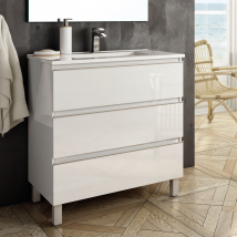 Meuble De Salle De Bain 80cm Simple Vasque - 3 Tiroirs - Sans Miroir - Palma - Blanc - Bricoman