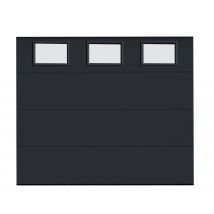 Porte De Garage Line Sectionnelle | 200x240 Cm | Panneaux Anthracite Sans Lignes Avec Hublots | Acier Galvanisé | Moteur Somfy Io | Motorisée - 