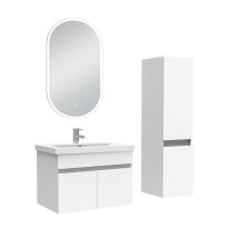 Meubles Simple Vasque 60cm Vasque + Colonne + Miroir Led Blanc - Bricoman