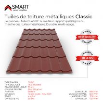 Tuile De Toiture Métallique Classic Coloris Rouge Oxyde Ral 3009 Dimensions 1850x1200x0.50mm - Bricoman