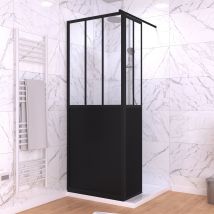 Paroi De Douche Fixe Avec Volet Pivotant 80+40 X 200 Cm - Finition Noir Mat Et Verre Trempé - Tecnomat