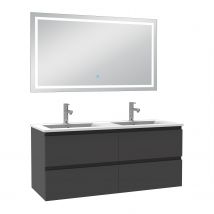 Ensemble Meubles Salle De Bain 120cm Double Vasque + Miroir Anthracite, Ocean - Bricoman