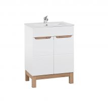 Meuble Sous Lavabo De Salle De Bain Avec Pieds - Blanc Alpin - L60-h84-p45,5 - Java + Lavabo Blanc - L60-h17-p46 - Bricoman