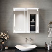 Sirhona Led Miroir Avec Armoire De Rangement, Armoire De Toilette Avec Anti-buée Et Commande Tactile 59x60cm - Bricoman