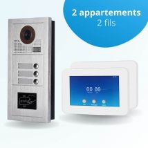 Portier Interphone Vidéo Modern 2 Fils - 2 Appartements - 2 Écrans Tactiles Connectés 7" Blanc - Avec Lecteur De Badge - Bricoman