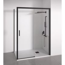 Bellobath - Paroi De Douche D'Angle 1 Coulissante + 2 Fixes - Verre Anti-calcaire - Noir - Largeur Adaptable 115-120x77-80 - Porte Gauche - Bricoman