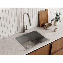 Ensemble Évier 55x45 Cm Soela + Robinet Avec Douchette Rona En Acier Inoxydable - Gris Et Chromé - Bricoman