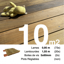 Kit Terrasse Bois Exotique Ipe Pour 10 M² • Lames 0,95 M, Lambourdes 1,55 M Et Visserie Inox • Livraison Gratuite - Bricoman