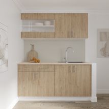 Set Cuisine Haaus Karo V8, Bois Naturel/blanc, Plan De Travail Thermo 28 Mm, L 160 Cm - Bricoman